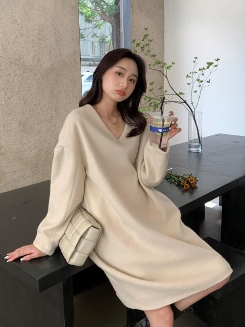 FURRY VNECK OVER DRESS