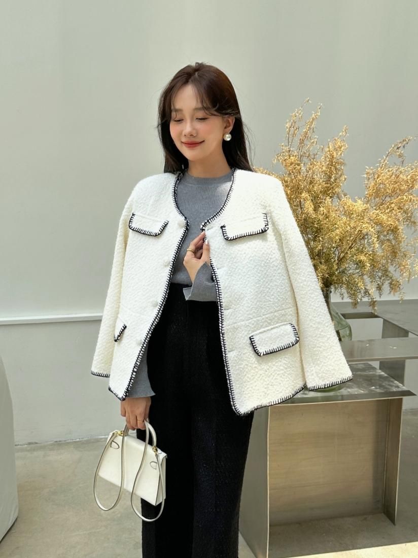 collarless tweed jacket WHITE - BIRTHDAY BASH