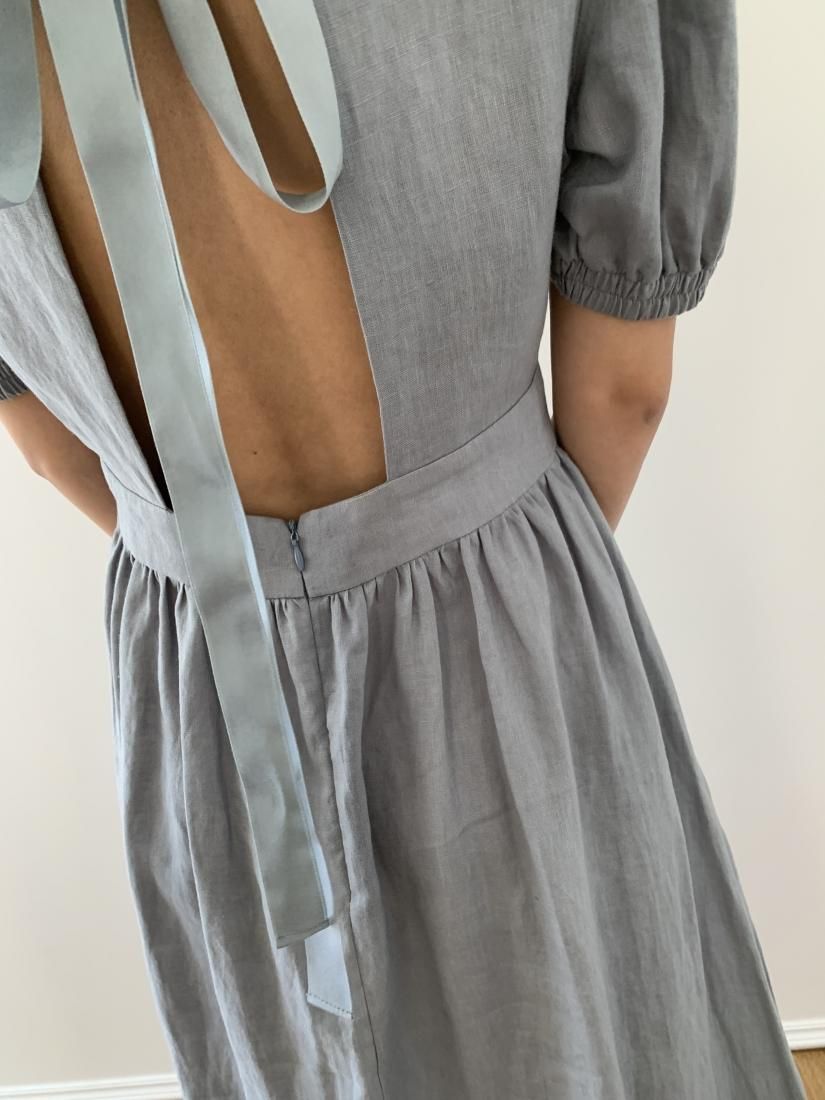 PUFF SLEEVE BC LINEN RIBBON DRESS - BIRTHDAY BASH PUFF SLEEVE BC LINEN RIBBON DRESS - BIRTHDAY BASH