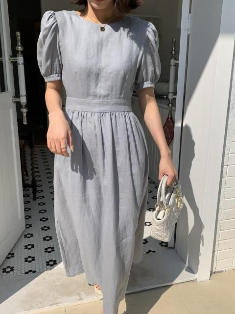 PUFF SLEEVE BC LINEN RIBBON DRESS
