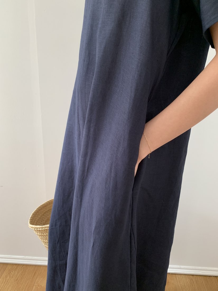 LINEN100 LUXE DRESS NAVY - BIRTHDAY BASH