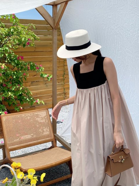 A LINE COTTON COLOR DRESS