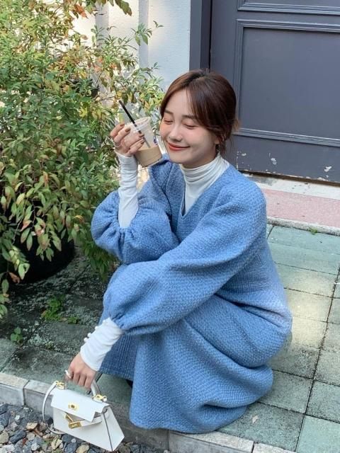 Tweed Puff Long Sleeve Dress