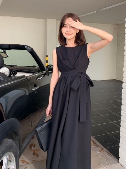 WAIST RIBBON FLARE DRESS