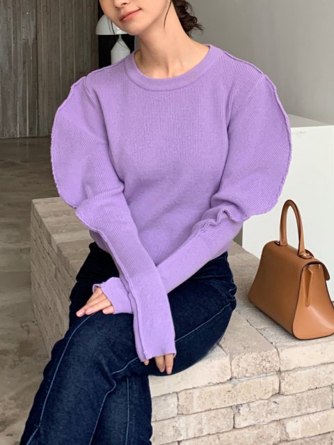 PUFF SLEEVE OUT STITCH KNIT