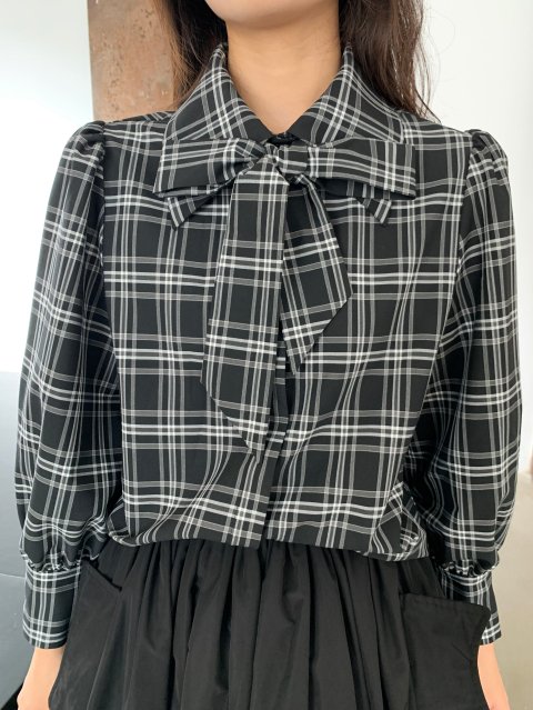 2WAY CHECK PUFF SLEEVE TOPS