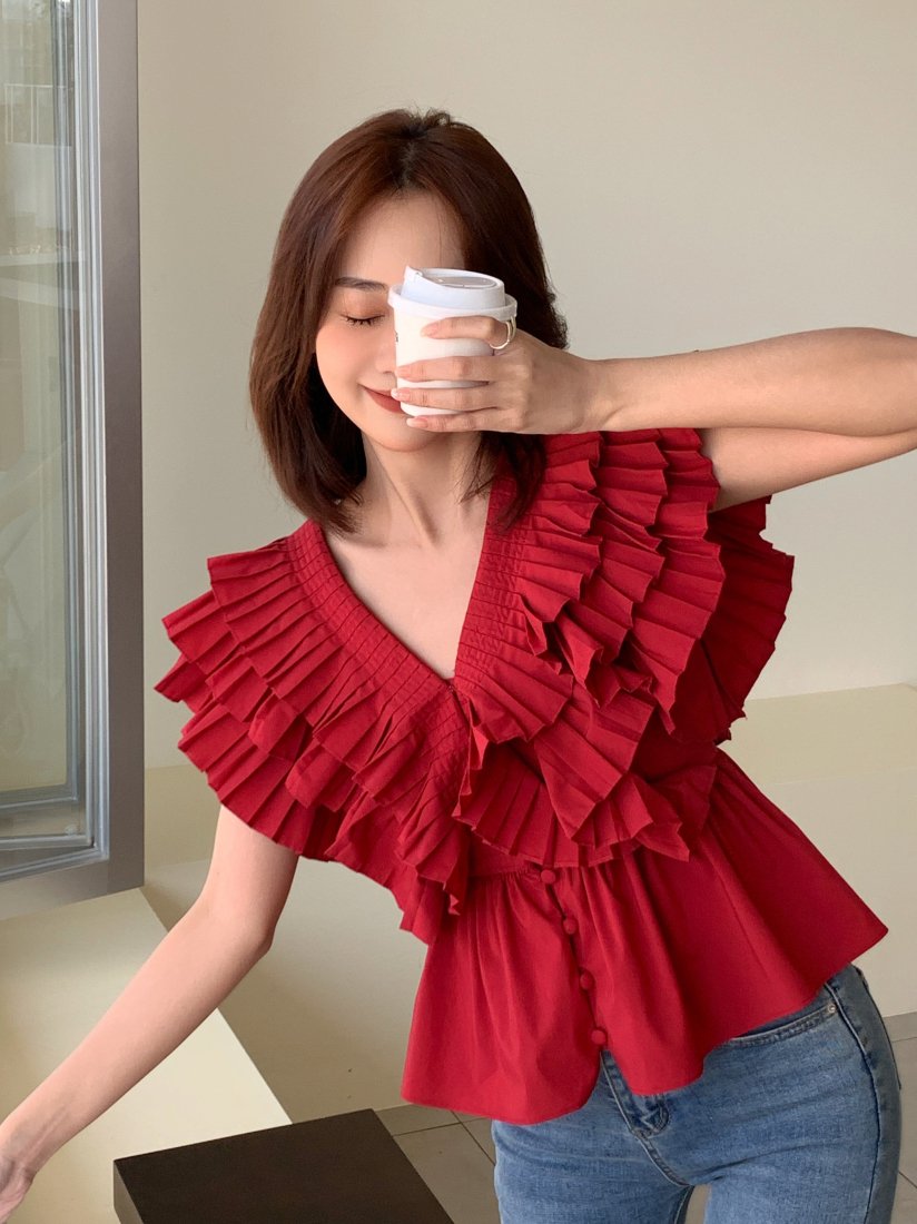 PLEATS FRILL SHIRTS TOP - BIRTHDAY BASH