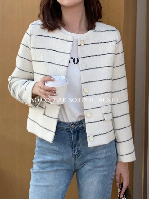 NO COLLAR BORDER JACKET