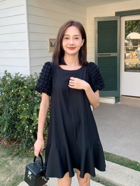 WAFFLE SLEEVE MINI DRESS