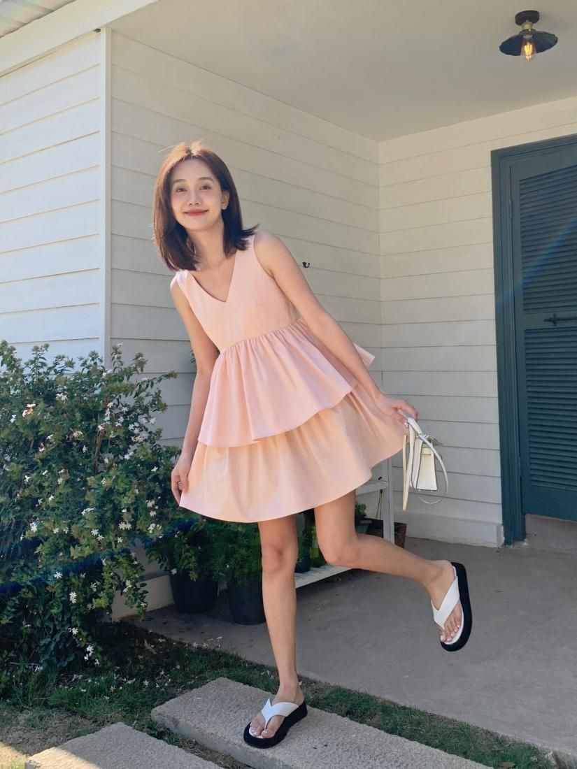 V NECK FRILL MINI DRESS - BIRTHDAY BASH