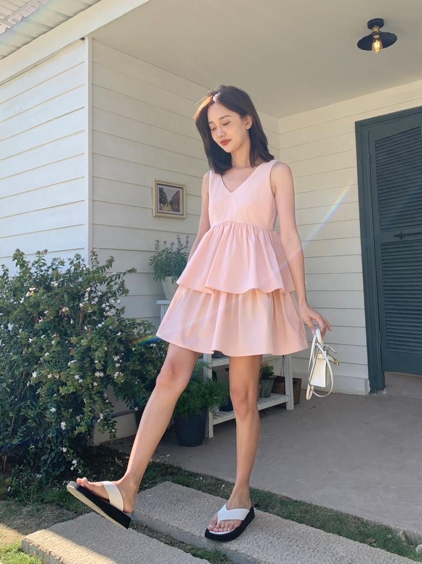 V NECK FRILL MINI DRESS - BIRTHDAY BASH