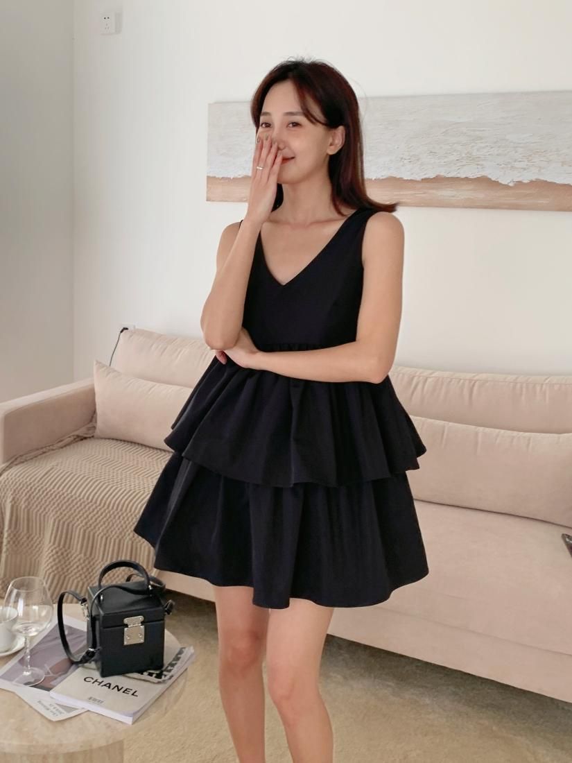 V NECK FRILL MINI DRESS - BIRTHDAY BASH