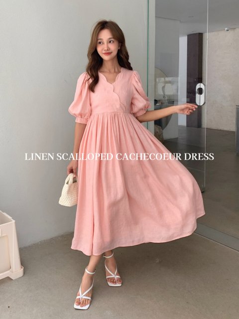 LINEN SCALLOPED CACHECOEUR DRESS