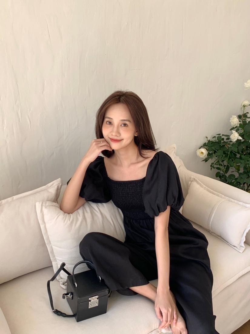 LINEN100 SQUARE NECK PUFF ROMPERS - BIRTHDAY BASH