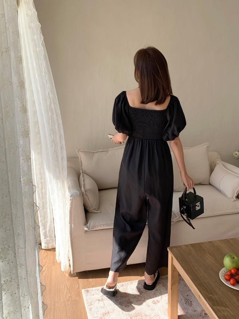 LINEN100 SQUARE NECK PUFF ROMPERS - BIRTHDAY BASH