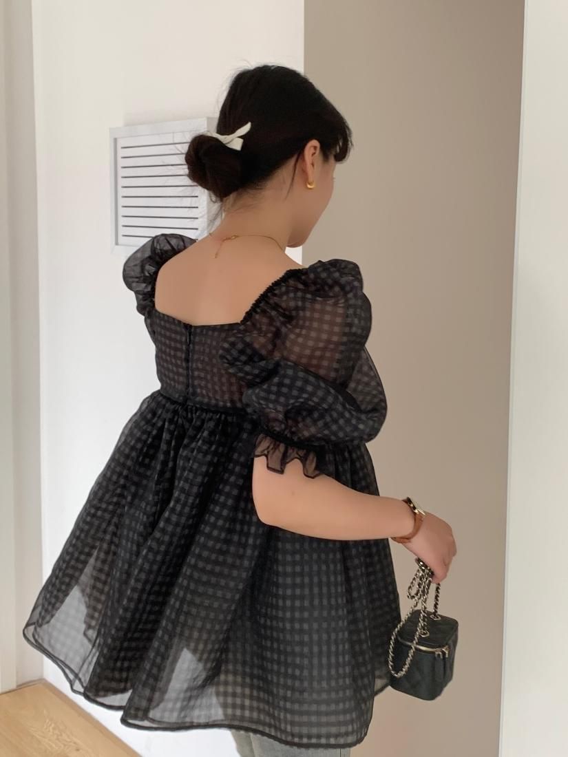 美人百花掲載 GINGHAM SHEER PUFF FRILL TOPS - BIRTHDAY BASH