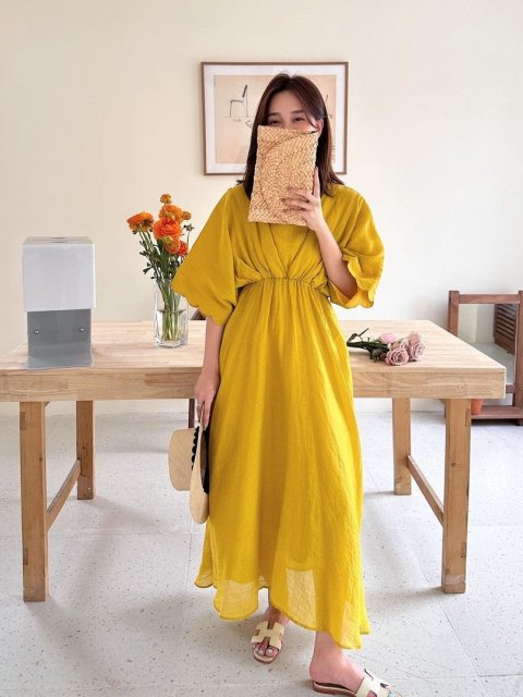 MEL LINEN GATHER DRESS COLOR