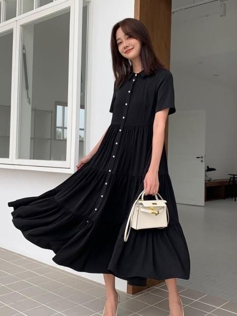 PEARL TIERED SHIRT DRESS