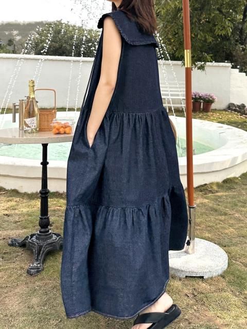 DENIM SAILOR TIERED DRESS
