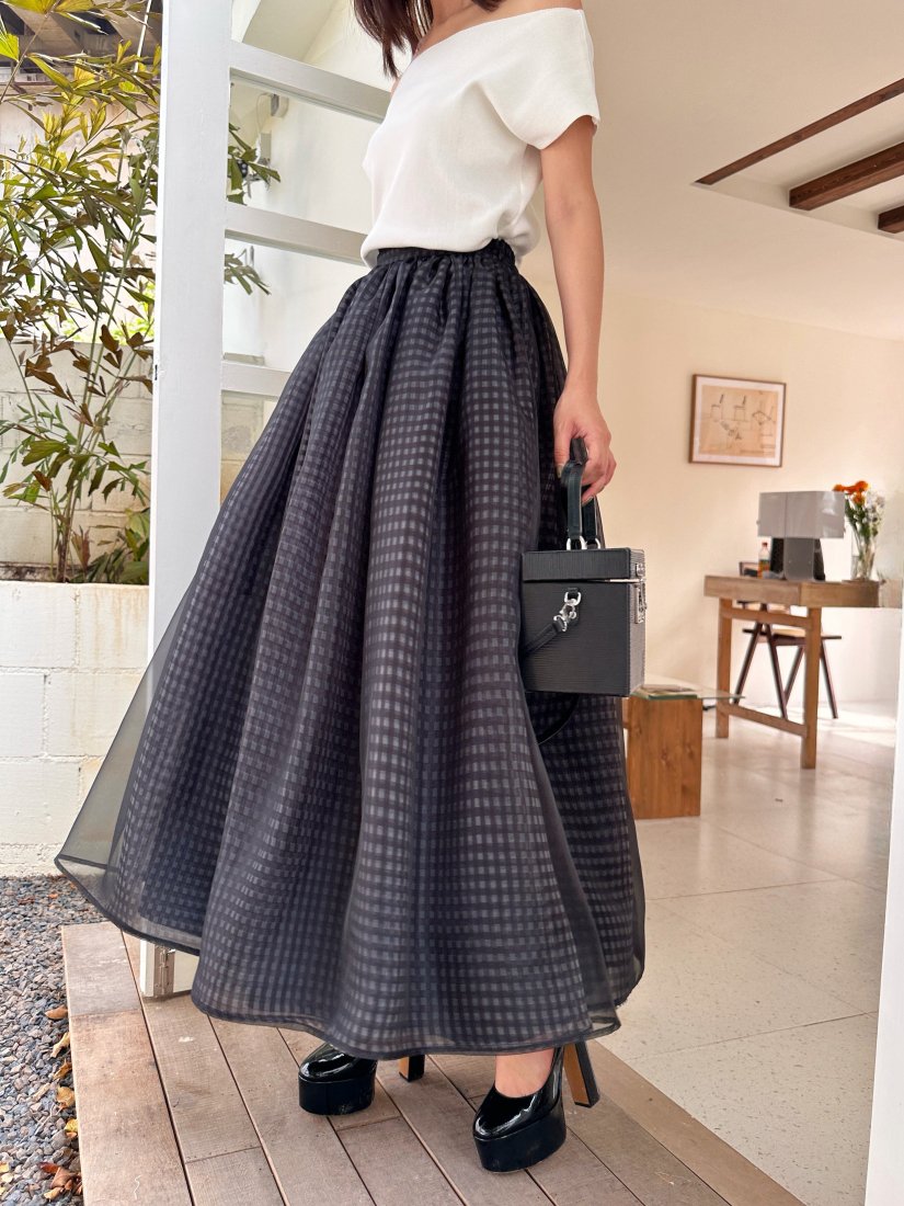 CHIFFON CHECK FLARE SKIRT - BIRTHDAY BASH