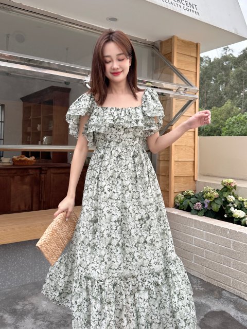 FRILL FLOWER LONG DRESS