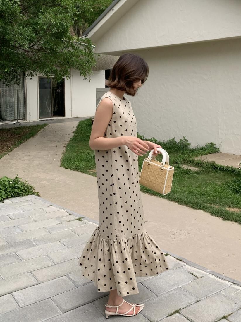 【セール】PEPLUM LINEN DRESS DOT birthdaybash PEPLUM LINEN DRESS DOT - BIRTHDAY BASH
