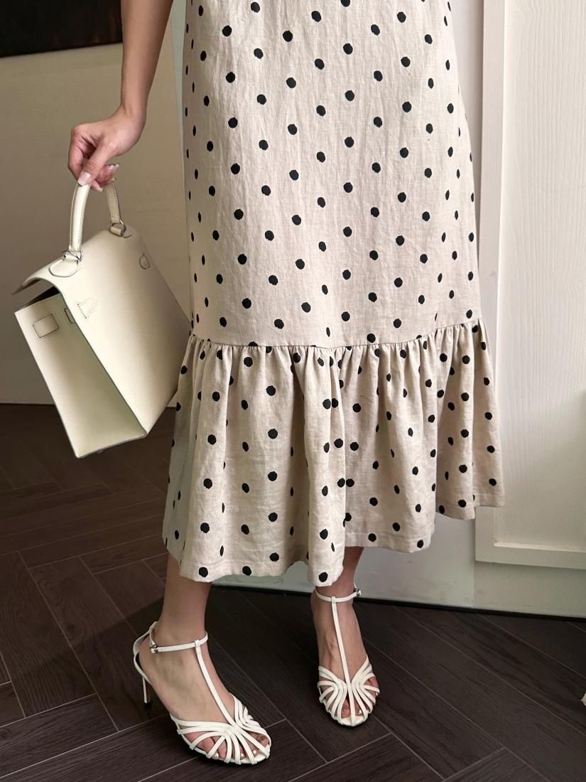 【セール】PEPLUM LINEN DRESS DOT birthdaybash PEPLUM LINEN DRESS DOT - BIRTHDAY BASH