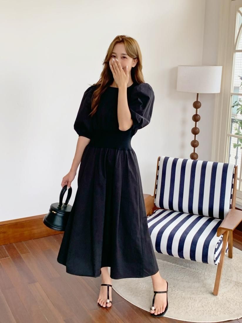 WAIST MARK PUFF SLEEVE LONG DRESS - BIRTHDAY BASH