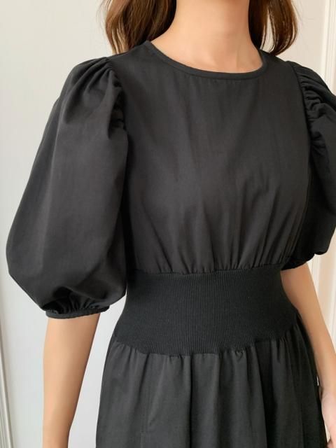 WAIST MARK PUFF SLEEVE LONG DRESS
