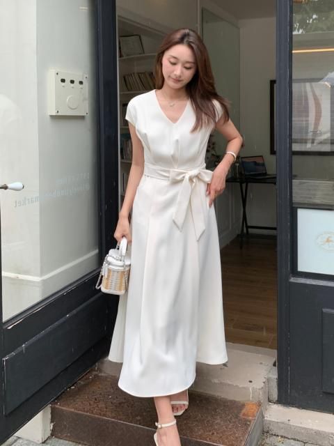 WAIST RIBBON LONG DRESS