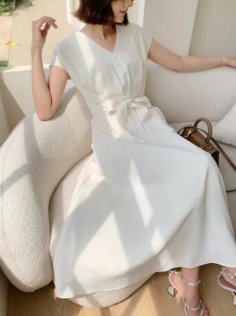 WAIST RIBBON LONG DRESS