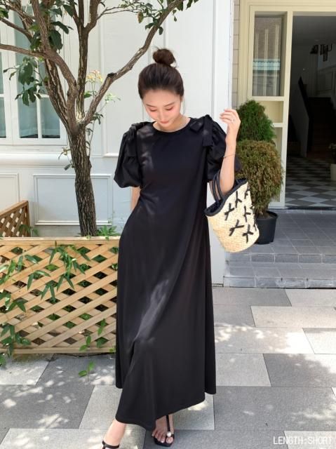 PUFF RIBBON LONG DRESS