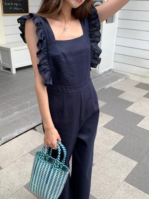 LINEN FRILL ROMPERS