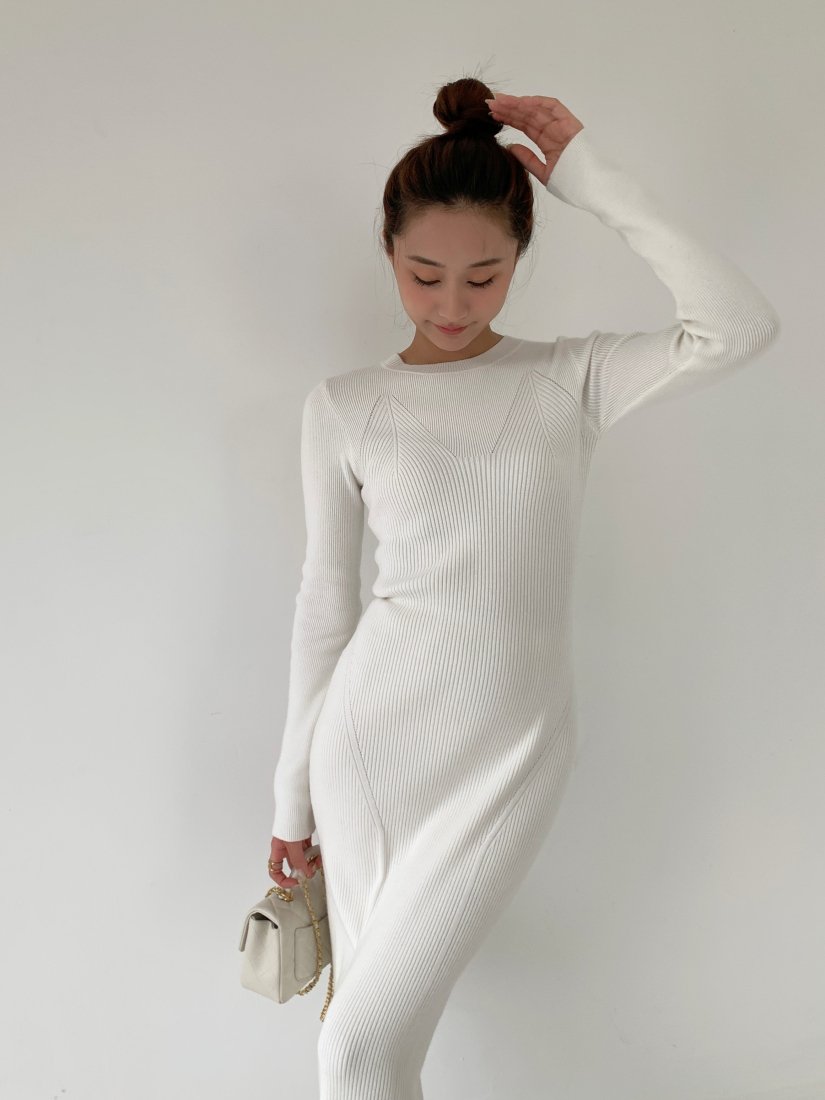 MOLLY SLIM KNIT DRESS white