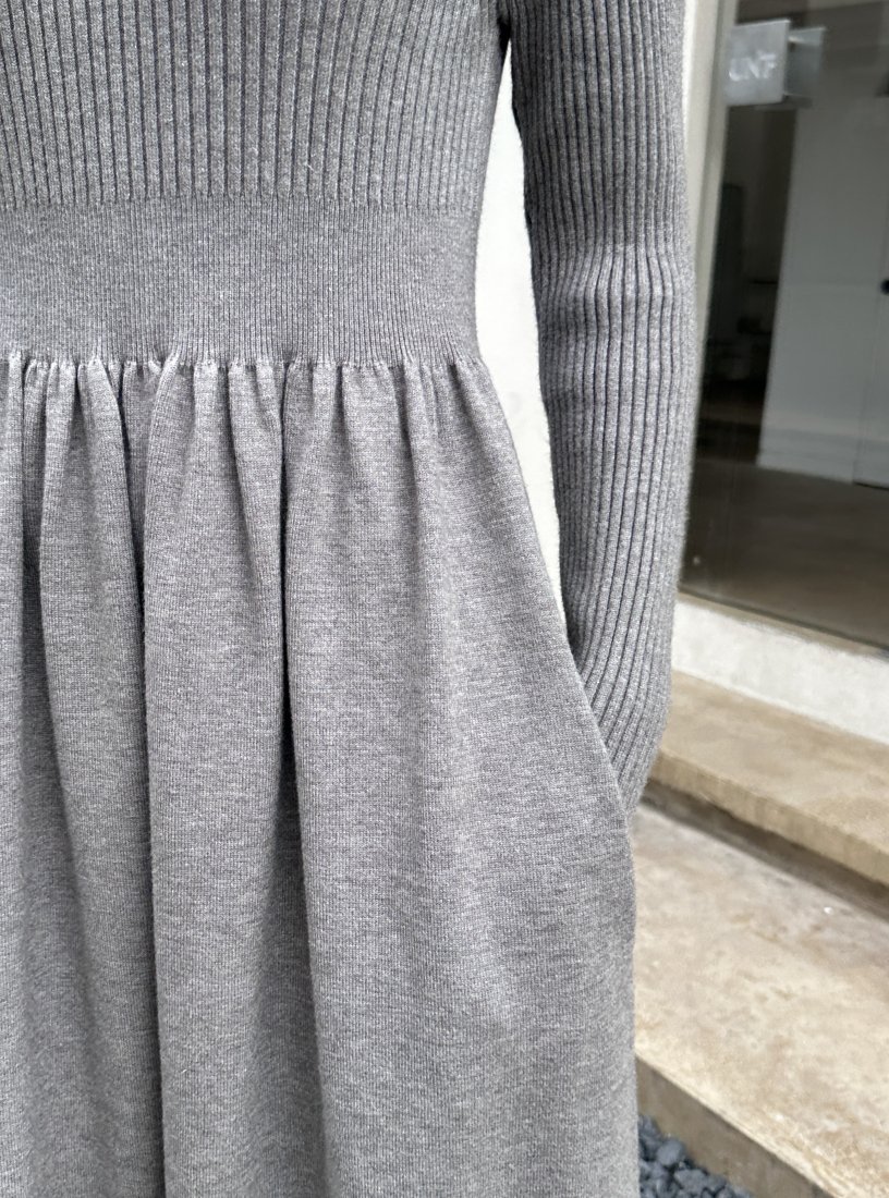 HIGH NECK BALLOON KNIT DRESS LIMITED GRAY - BIRTHDAY BASH