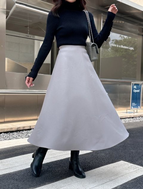 A LINE BONDING SKIRT LONG LIMITED GRAY