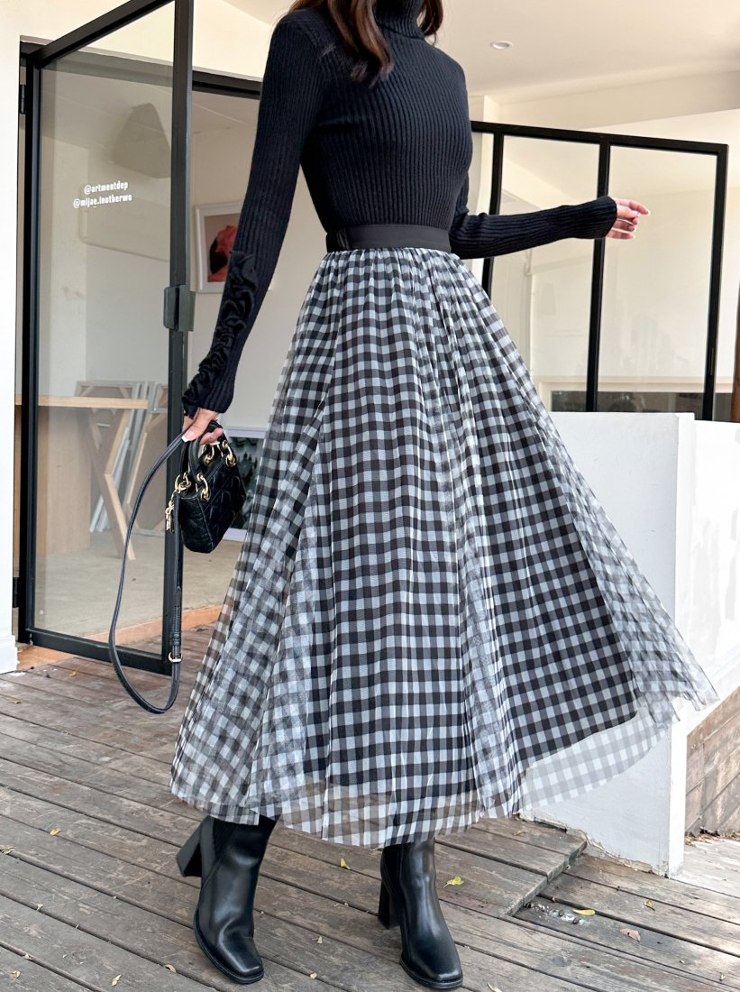 GINGHAM CHECK SHEER SKIRT - BIRTHDAY BASH