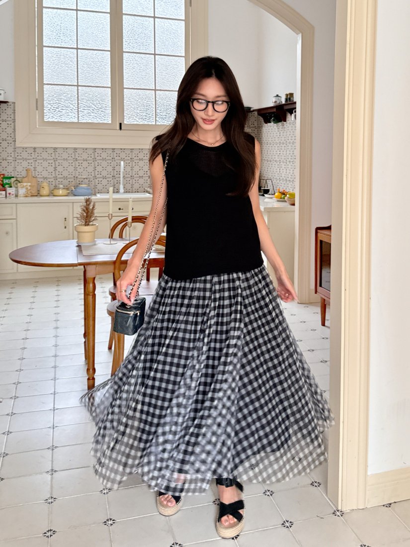 GINGHAM CHECK SHEER SKIRT - BIRTHDAY BASH