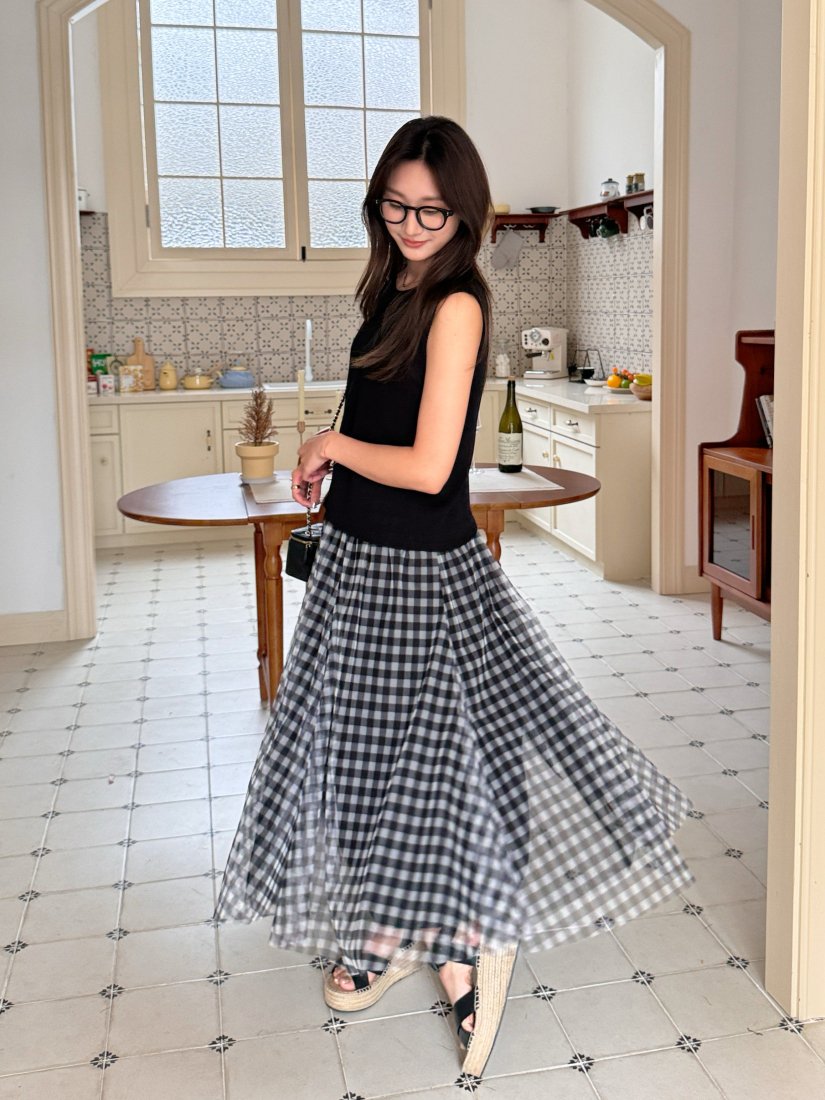 GINGHAM CHECK SHEER SKIRT - BIRTHDAY BASH