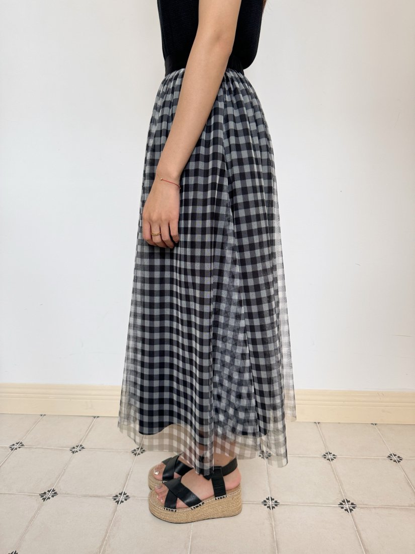 GINGHAM CHECK SHEER SKIRT - BIRTHDAY BASH