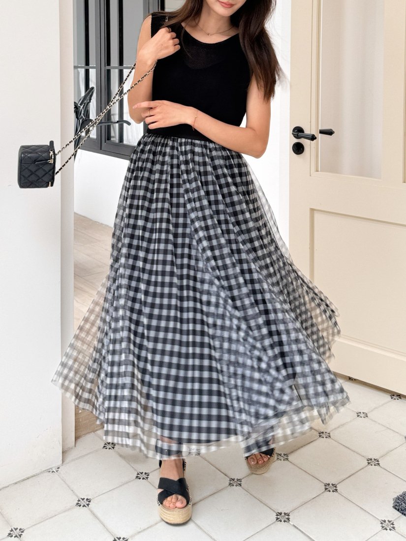 GINGHAM CHECK SHEER SKIRT - BIRTHDAY BASH