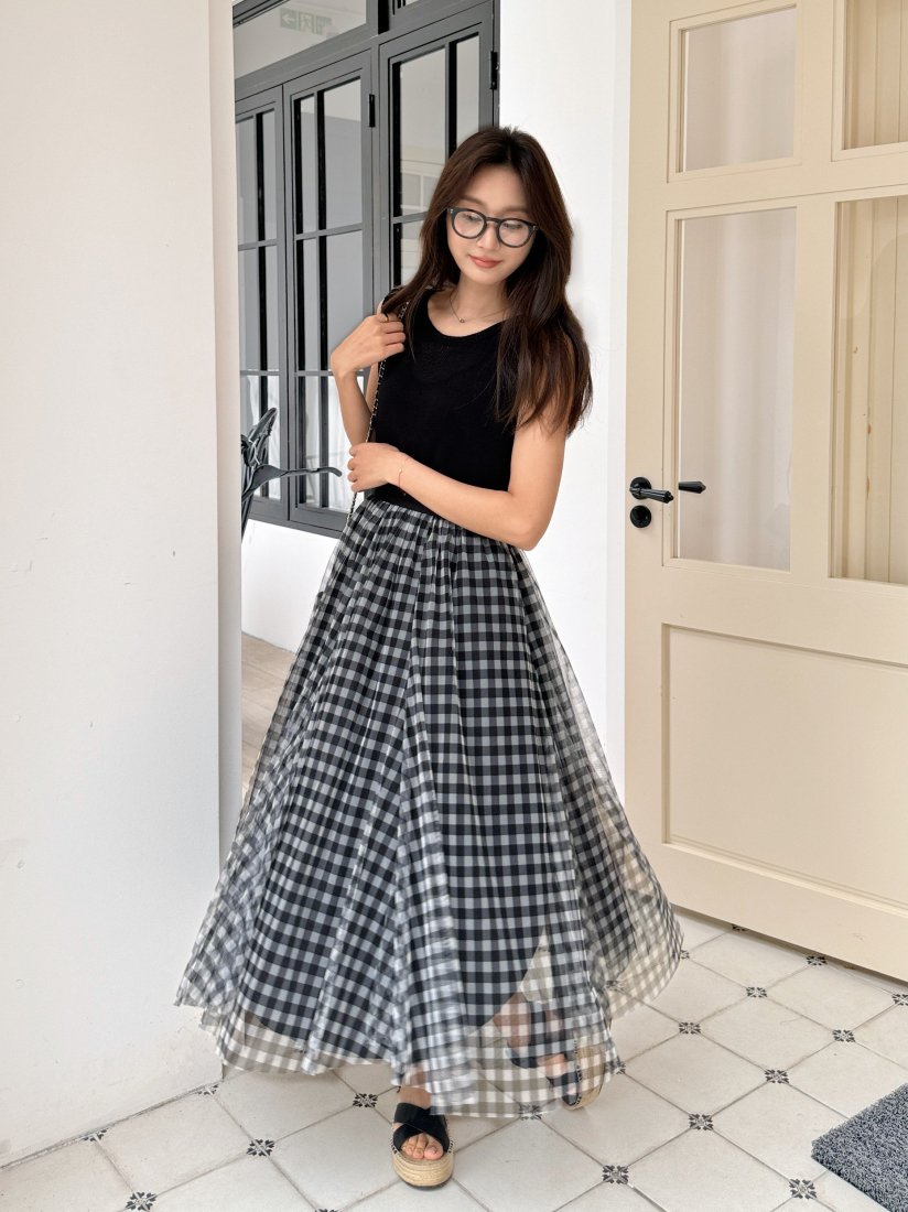 GINGHAM CHECK SHEER SKIRT - BIRTHDAY BASH