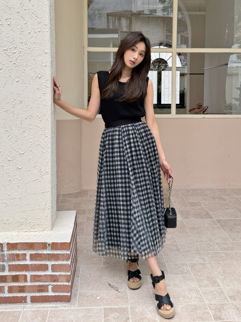 GINGHAM CHECK SHEER SKIRT - BIRTHDAY BASH