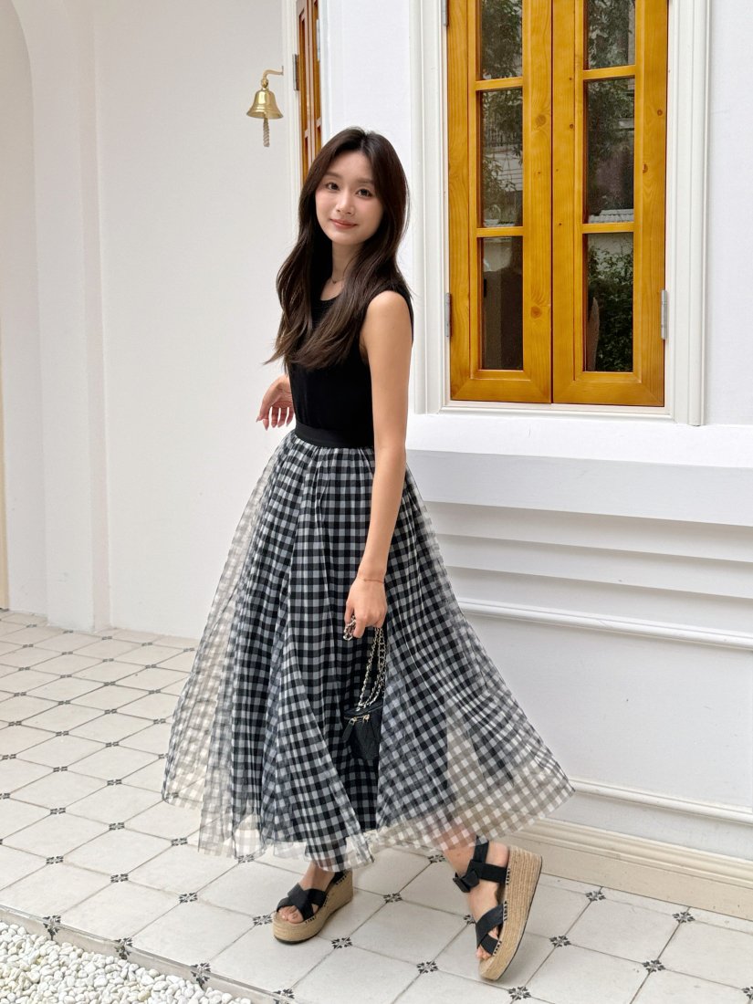 GINGHAM CHECK SHEER SKIRT - BIRTHDAY BASH