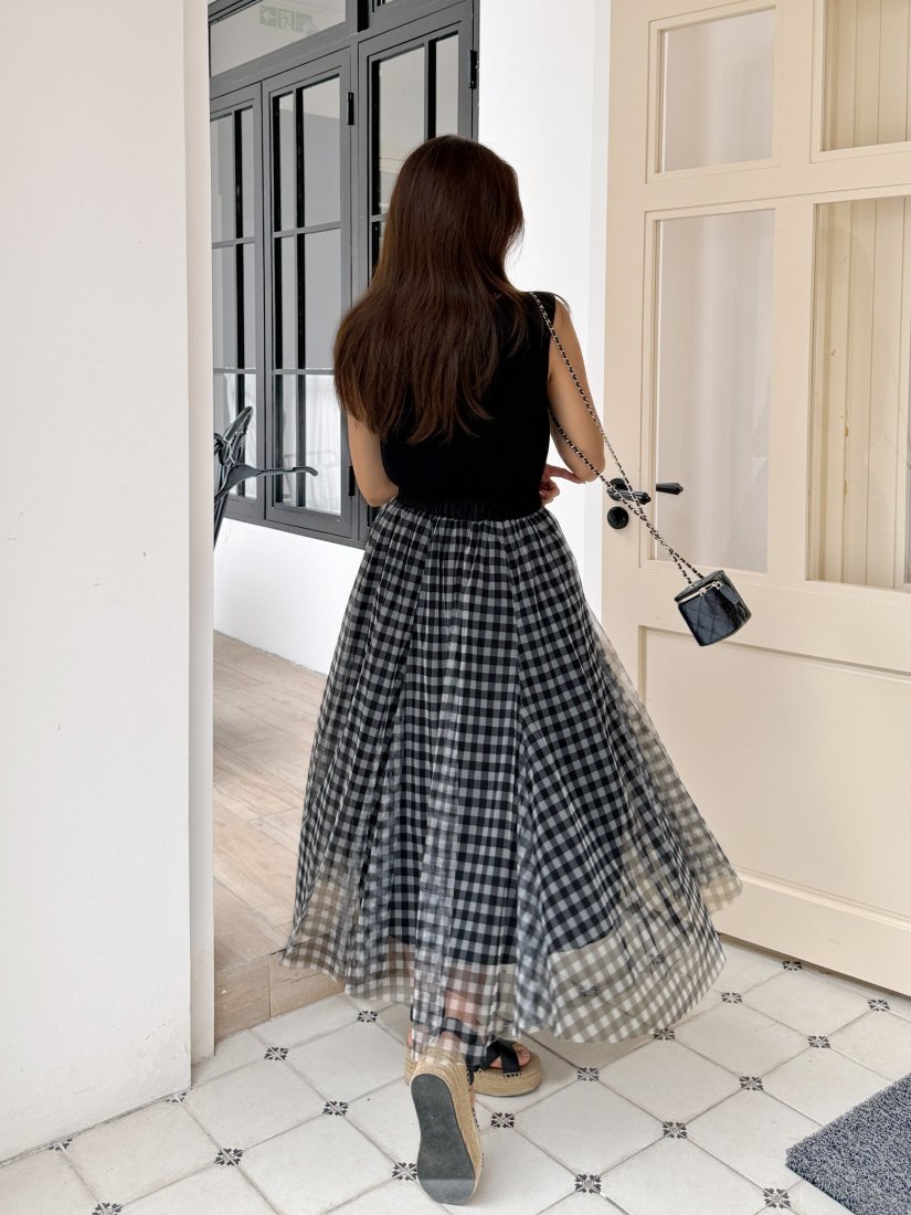 GINGHAM CHECK SHEER SKIRT - BIRTHDAY BASH