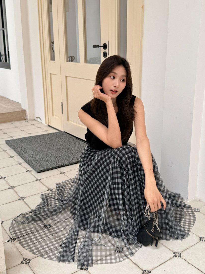 GINGHAM CHECK SHEER SKIRT - BIRTHDAY BASH