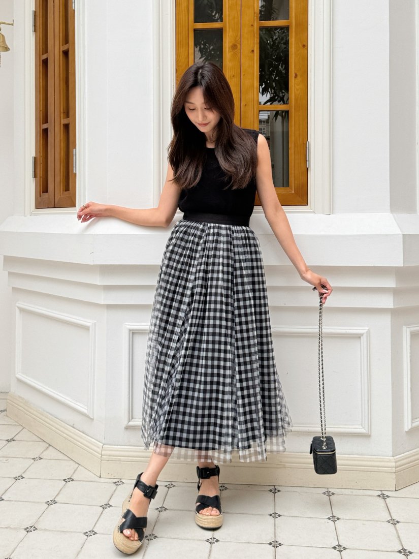 GINGHAM CHECK SHEER SKIRT - BIRTHDAY BASH