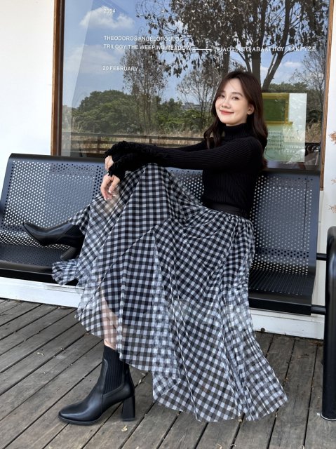 GINGHAM CHECK SHEER SKIRT