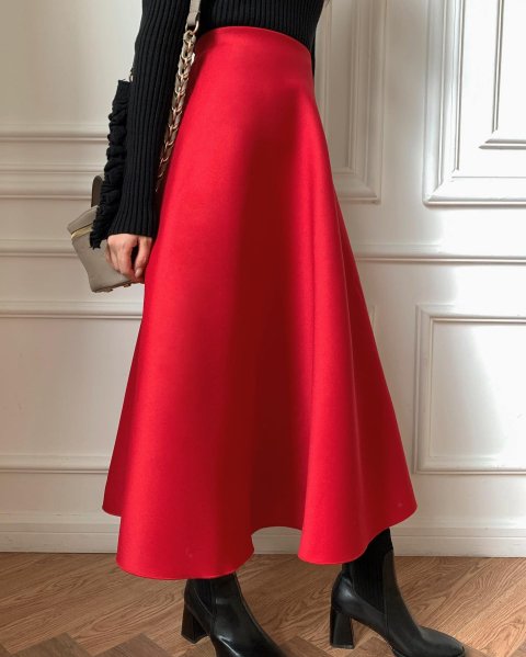 Aラインボンディングスカート LONG LIMITED RED