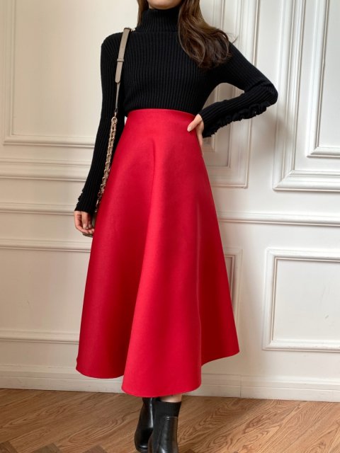 A LINE BONDING SKIRT LONG LIMITED RED